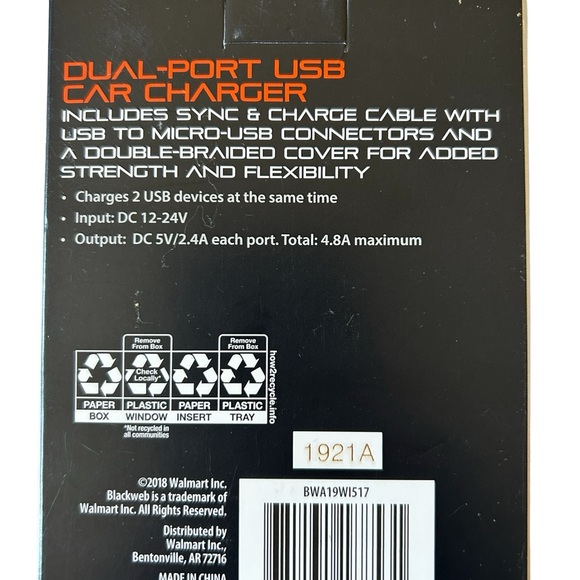 Blackweb Silver Dual Port USB Car Charger 4.8 Amp New in Original Packaging - Picture 11 of 12